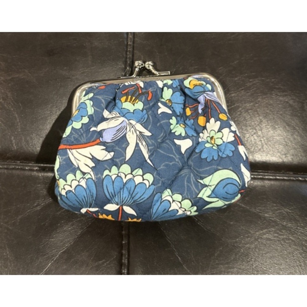 Vera Bradley Floral Bursts Pattern Double Kiss Padded Coin Purse